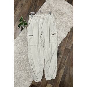 Aerie Versatile Beige Paperbag High Waisted Cargo Linen Blend Jogger Pants